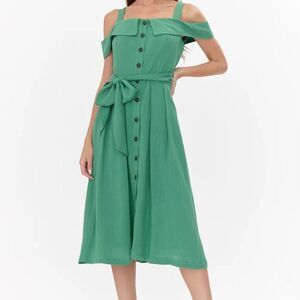 Anthropology - Astrid Off Shoulder Button Front Midi Dress Green  NWT